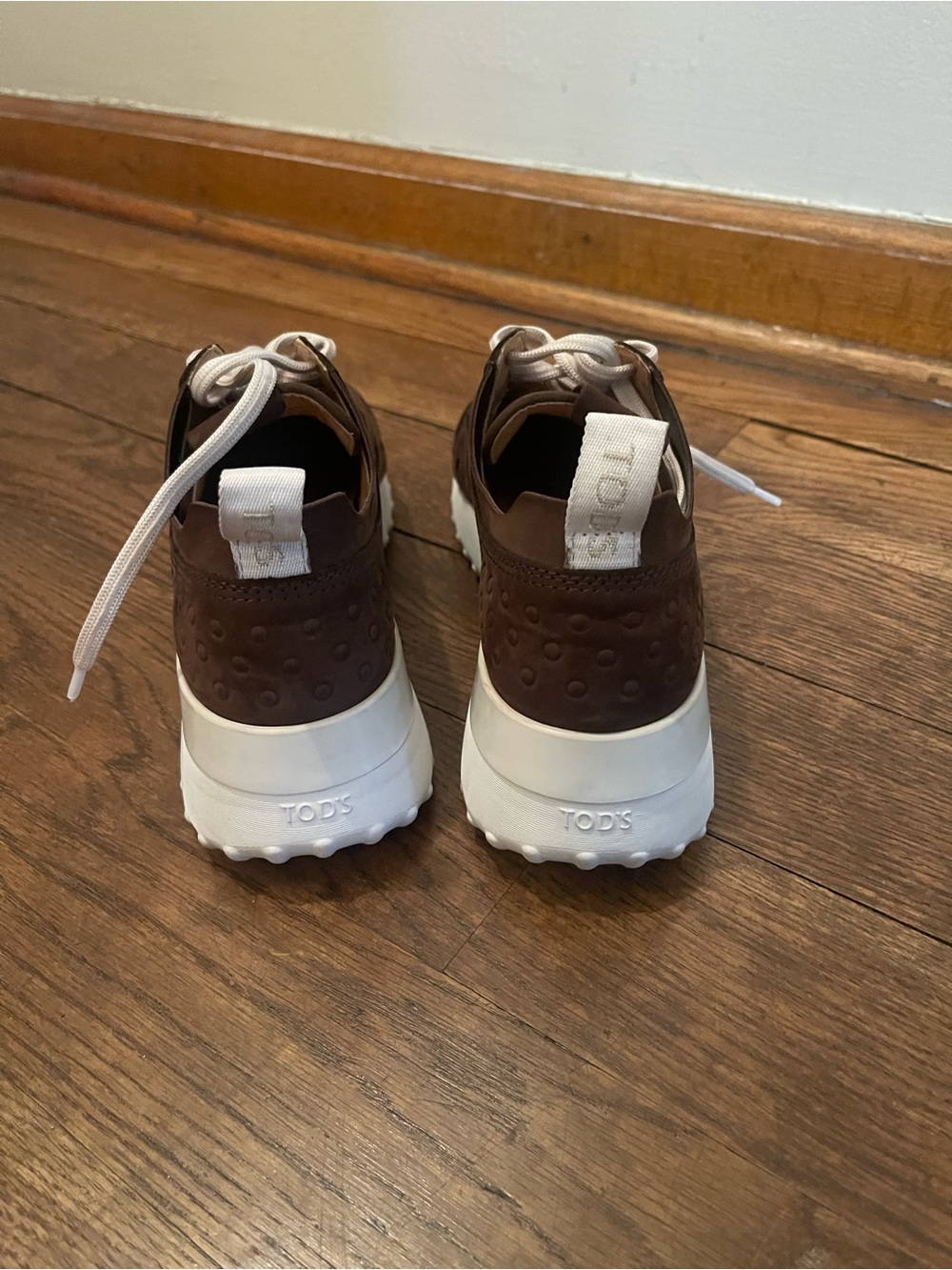 Tod's Brown and White Lace-Up Suede Sneakers